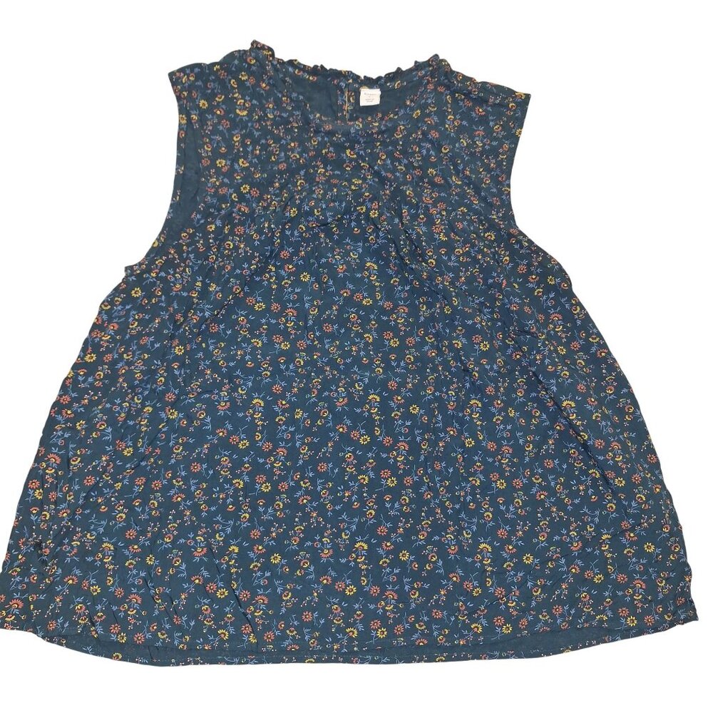 Old Navy Womens Sleeveless Floral Blouse Rayon Feminine Ruffled Neckline Elegant